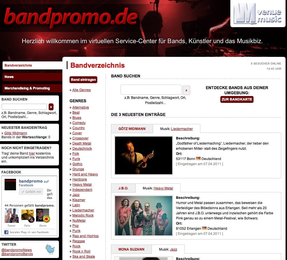 Screenshot: bandpromo.de