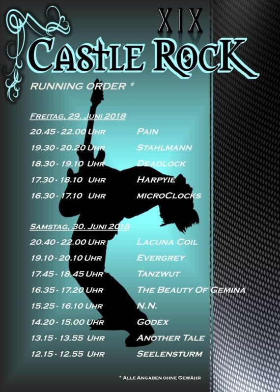 Official Flyer: Castle Rock 2018 - Running Order (Quelle: Michael Bohnes / Castle Rock Festival)